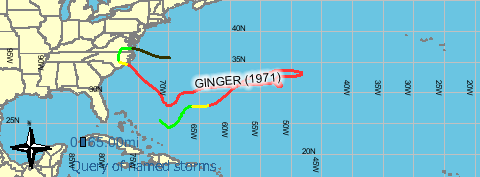 Track of Hurricane Ginger - 9/6 to 10/3/1971